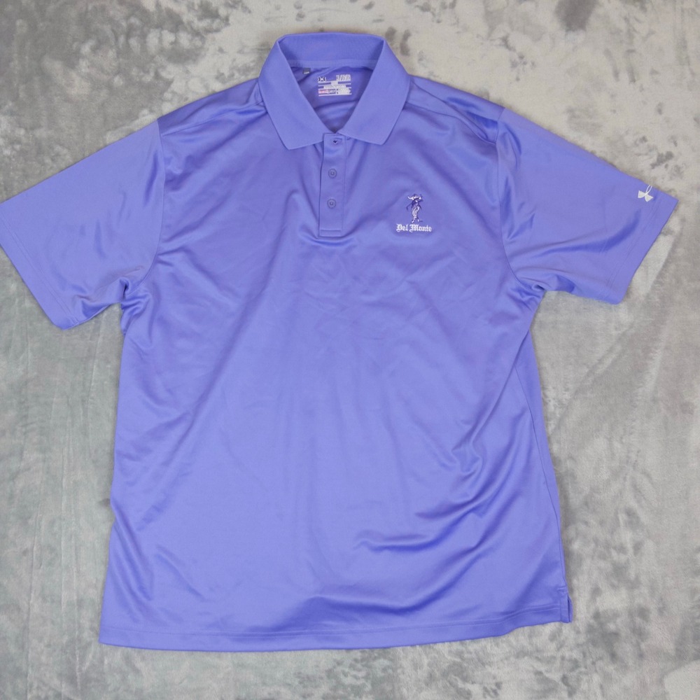 Under Armour Polo Shirt Mens XL Purple Del Monte HeatGear Short Sleeve Golf Top